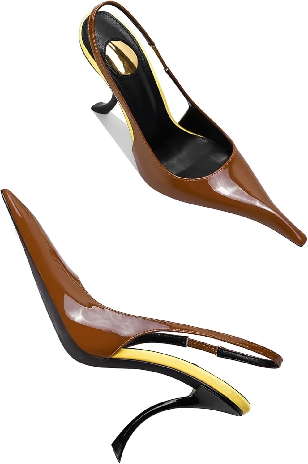 Slingback Heels for Women Pointed Close Toe Kitten Heels Patent Pumps Dress Party Comfy Stiletto 4 Inch Dress Shoes