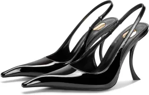 Slingback Heels for Women Pointed Close Toe Kitten Heels Patent Pumps Dress Party Comfy Stiletto 4 Inch Dress Shoes