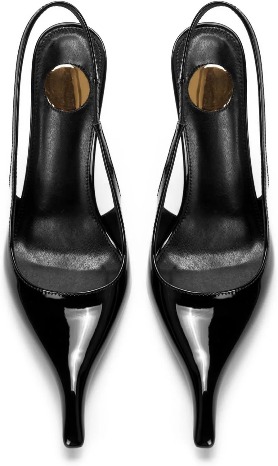 Slingback Heels for Women Pointed Close Toe Kitten Heels Patent Pumps Dress Party Comfy Stiletto 4 Inch Dress Shoes