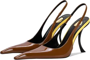 Slingback Heels for Women Pointed Close Toe Kitten Heels Patent Pumps Dress Party Comfy Stiletto 4 Inch Dress Shoes