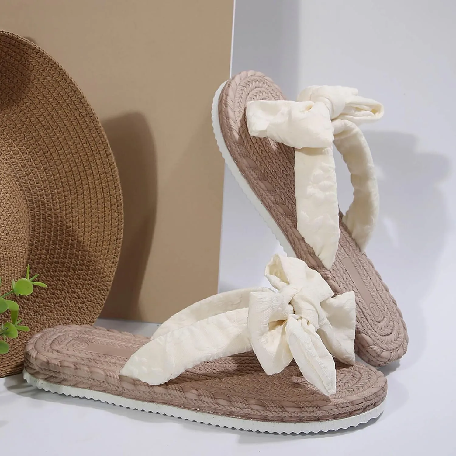 Slippers for Women Memory Foam House Slippers Slip on Flip Flops Ring Toe Sandals Bow Summer Slide Flat Sandals