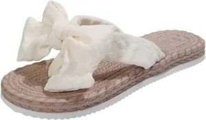 Slippers for Women Memory Foam House Slippers Slip on Flip Flops Ring Toe Sandals Bow Summer Slide Flat Sandals