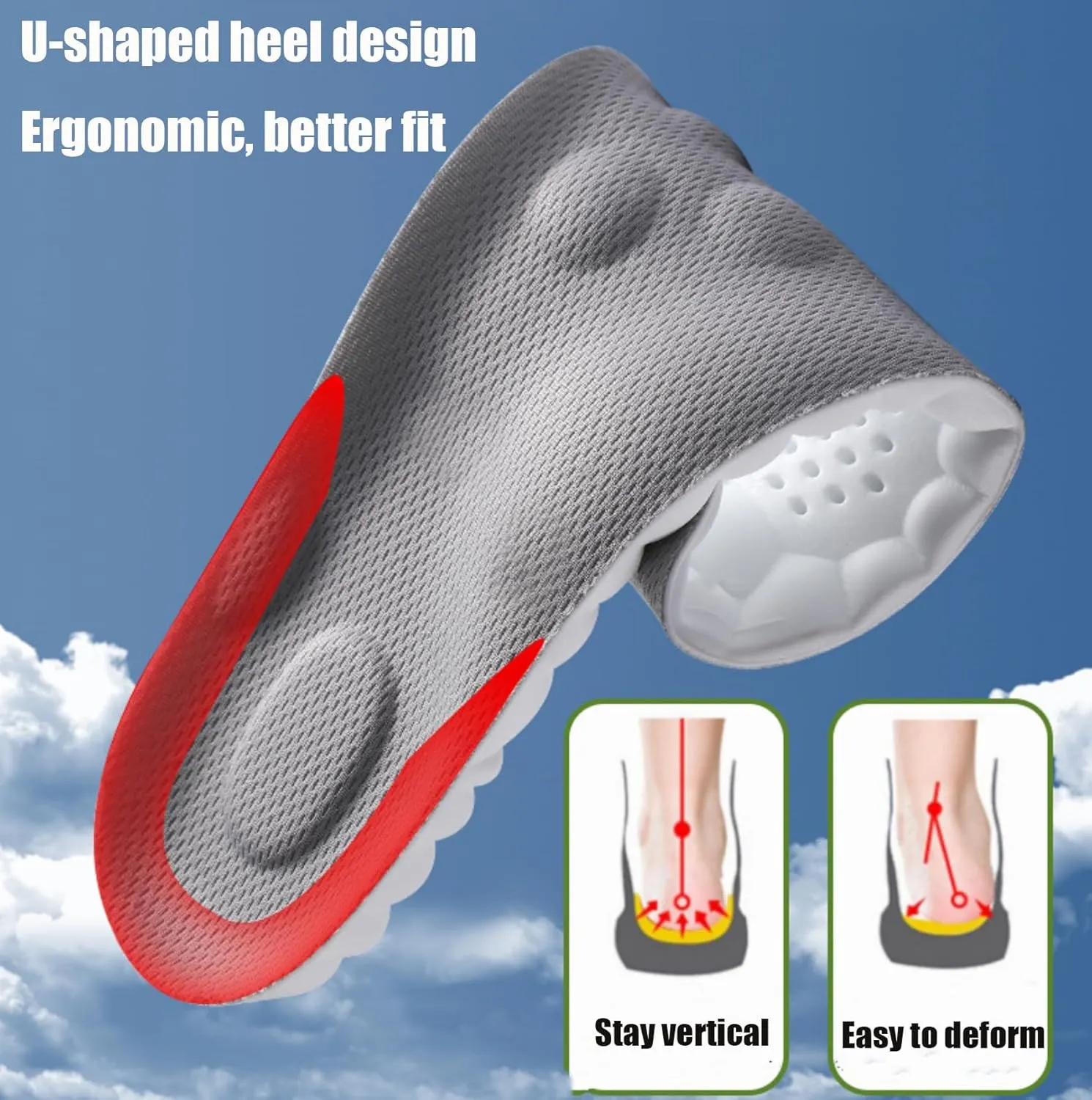 Steppes Insoles, Cloud Soles for Men Women, 4D Memory Foam Orthopedic Insoles Sports Shoes Insoles, U-Shape Memory Foam Insoles (Orange, 8-9)