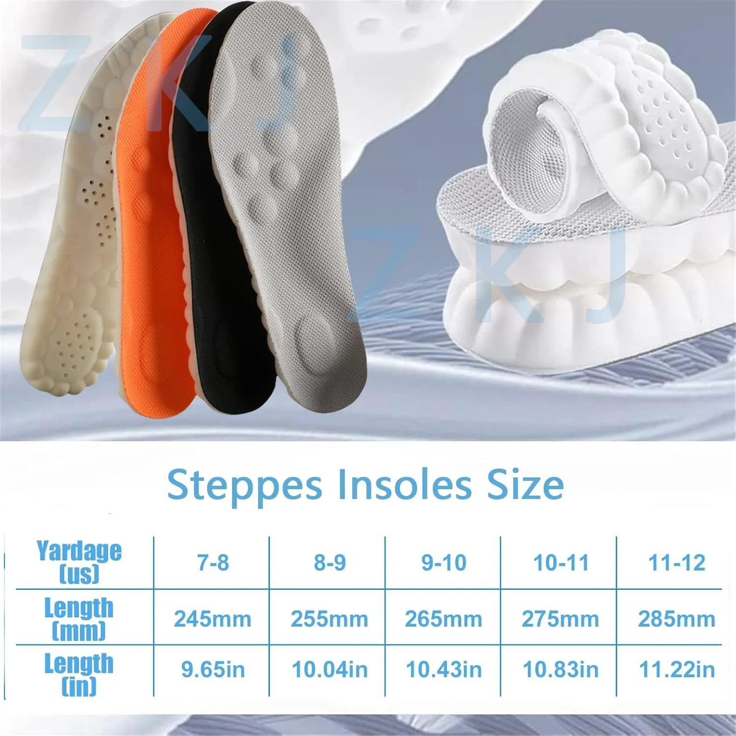 Steppes Insoles, Cloud Soles for Men Women, 4D Memory Foam Orthopedic Insoles Sports Shoes Insoles, U-Shape Memory Foam Insoles (Orange, 8-9)