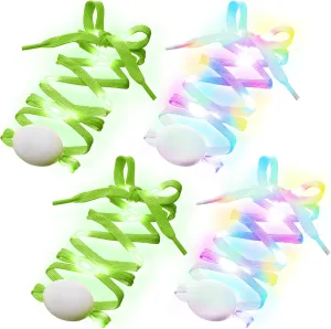 Syhood 2 Pairs 4 Pieces LED Light up Shoelaces in 3 Modes Flashing Shoestrings for Night Party, Running