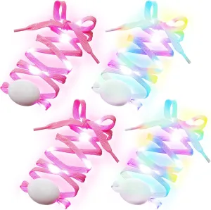 Syhood 2 Pairs 4 Pieces LED Light up Shoelaces in 3 Modes Flashing Shoestrings for Night Party, Running