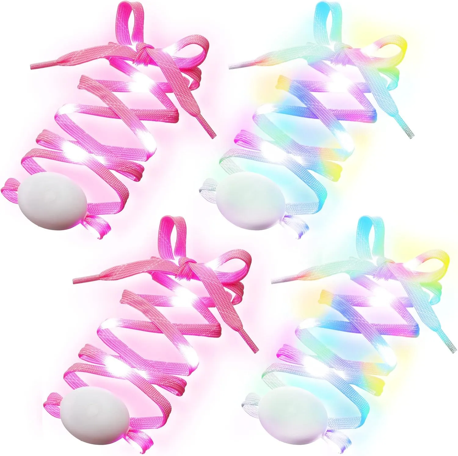Syhood 2 Pairs 4 Pieces LED Light up Shoelaces in 3 Modes Flashing Shoestrings for Night Party, Running