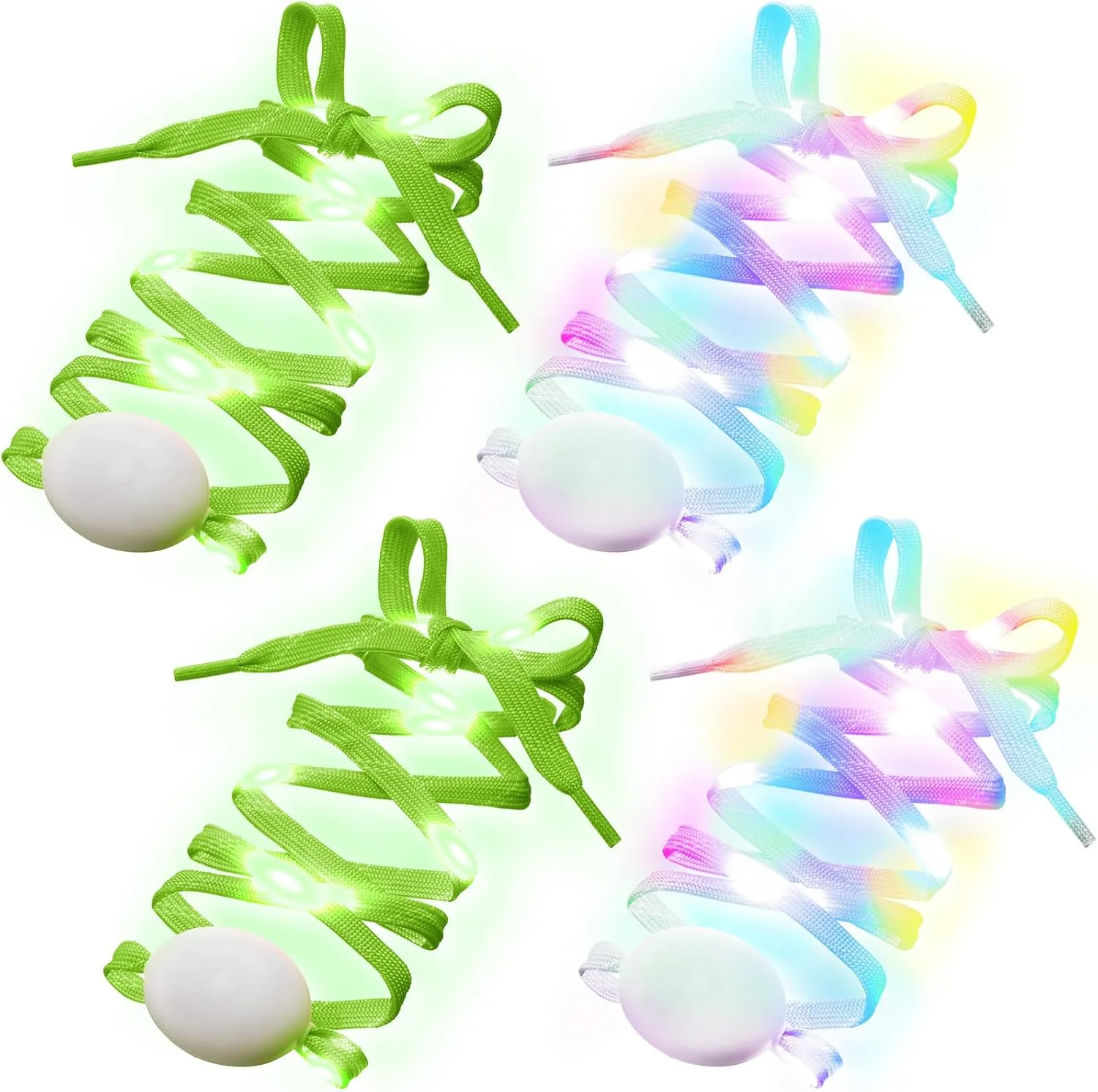 Syhood 2 Pairs 4 Pieces LED Light up Shoelaces in 3 Modes Flashing Shoestrings for Night Party, Running