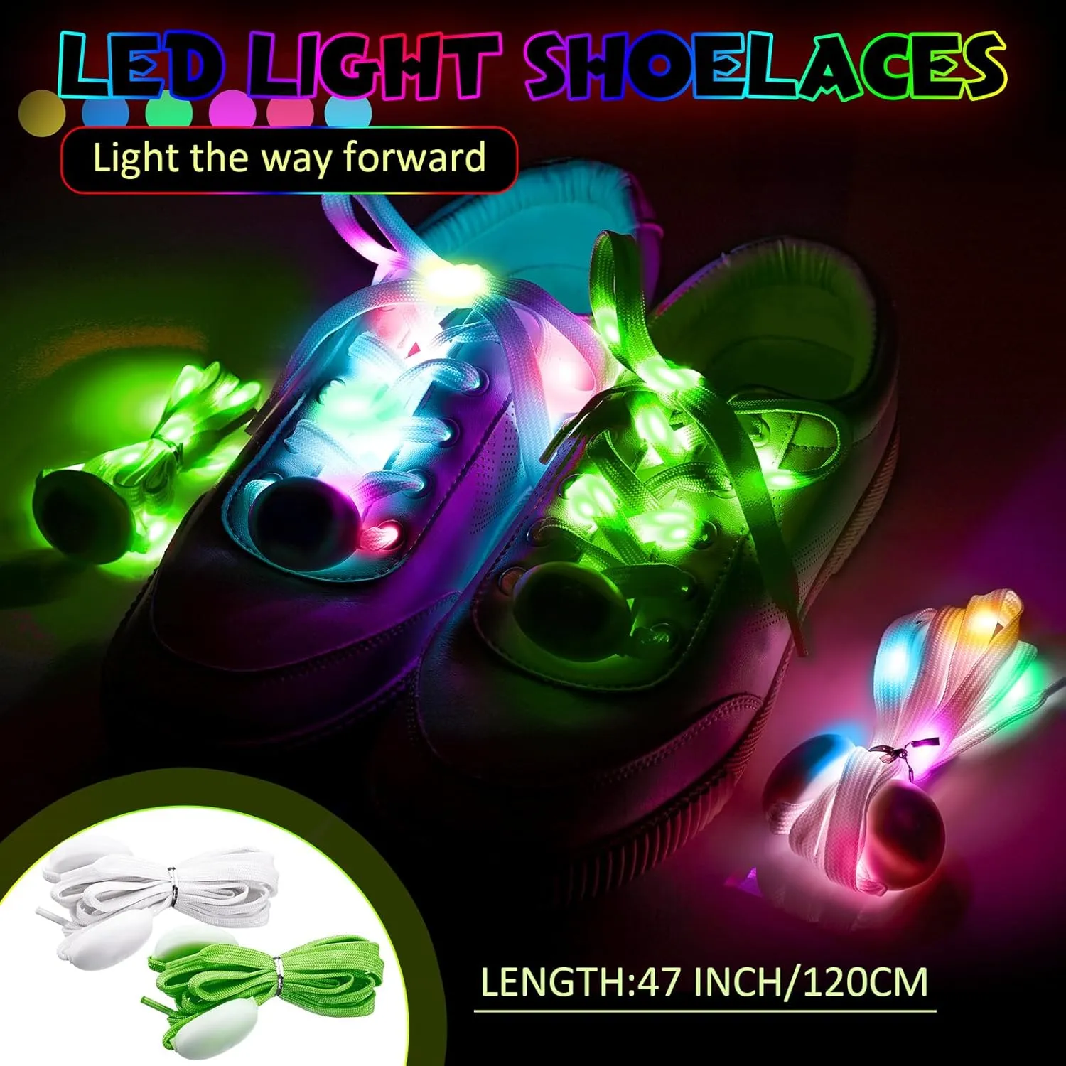 Syhood 2 Pairs 4 Pieces LED Light up Shoelaces in 3 Modes Flashing Shoestrings for Night Party, Running