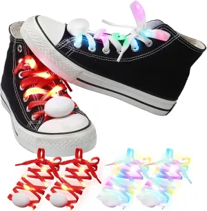 Syhood 2 Pairs 4 Pieces LED Light up Shoelaces in 3 Modes Flashing Shoestrings for Night Party, Running