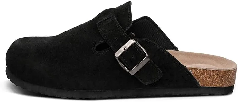 TF STAR Unisex Soft Footbed Clog Cow Suede Leather Clogs, Cork Clogs Shoes for Women Men Tan