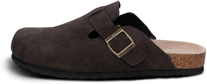 TF STAR Unisex Soft Footbed Clog Cow Suede Leather Clogs, Cork Clogs Shoes for Women Men Tan
