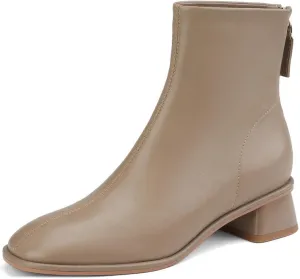 TinaCus Women's Handmade Soft Leather Back Zip Square Toe Block Heel Chelsea Boots Ankle Boots