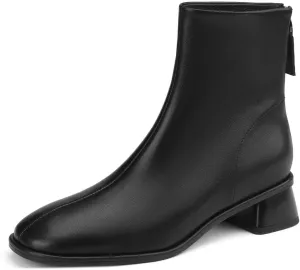 TinaCus Women's Handmade Soft Leather Back Zip Square Toe Block Heel Chelsea Boots Ankle Boots