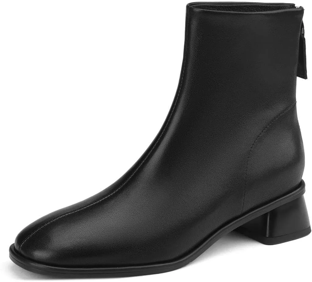 TinaCus Women's Handmade Soft Leather Back Zip Square Toe Block Heel Chelsea Boots Ankle Boots