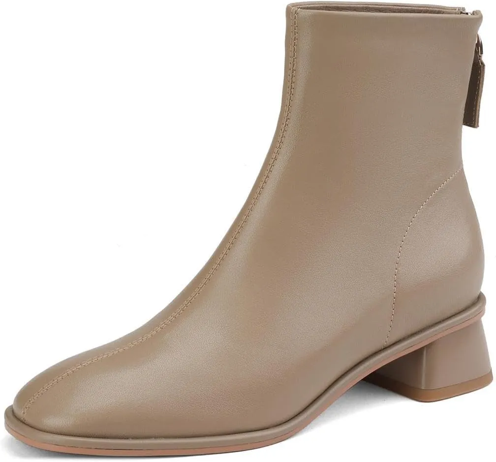 TinaCus Women's Handmade Soft Leather Back Zip Square Toe Block Heel Chelsea Boots Ankle Boots