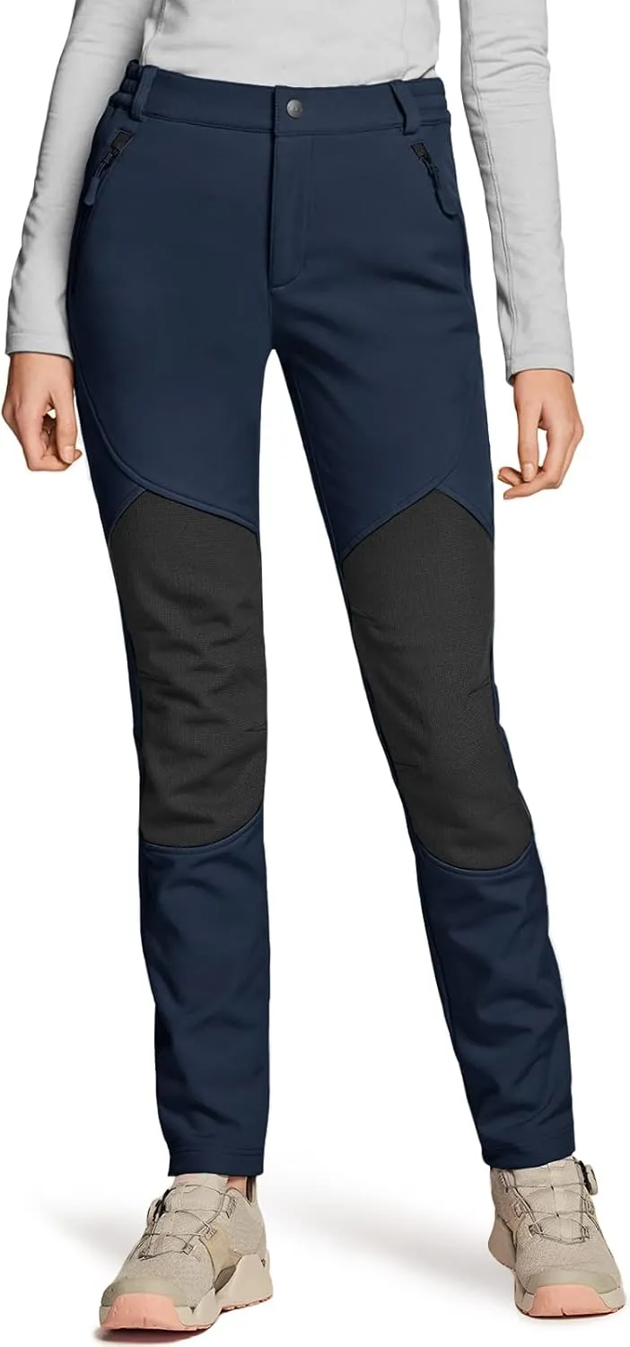 TSLA Women's Softshell Winter Snow Ski Pants, Fleece Lined Waterproof Hiking Pants, Insulated Work Outdoor Pants