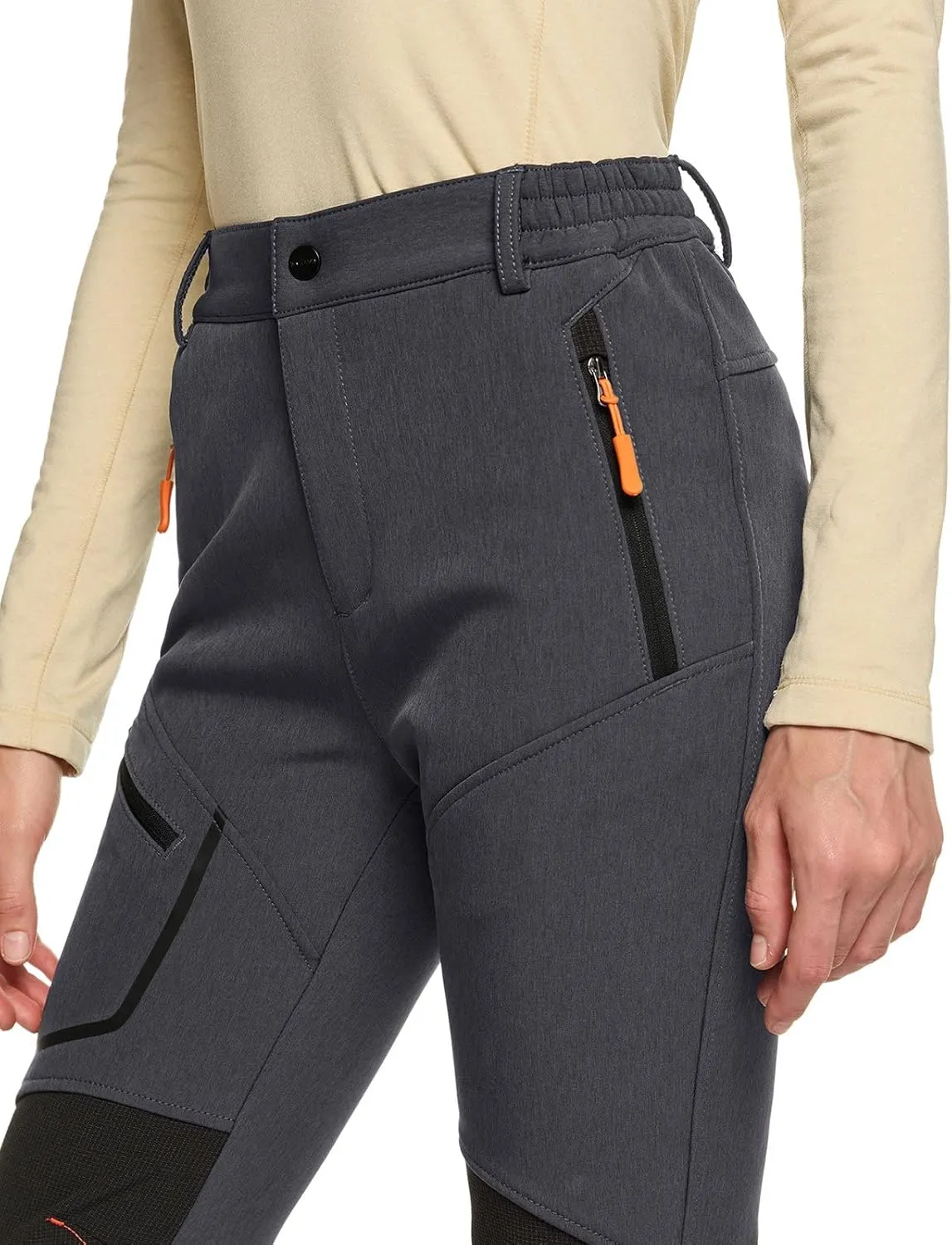 TSLA Women's Softshell Winter Snow Ski Pants, Fleece Lined Waterproof Hiking Pants, Insulated Work Outdoor Pants