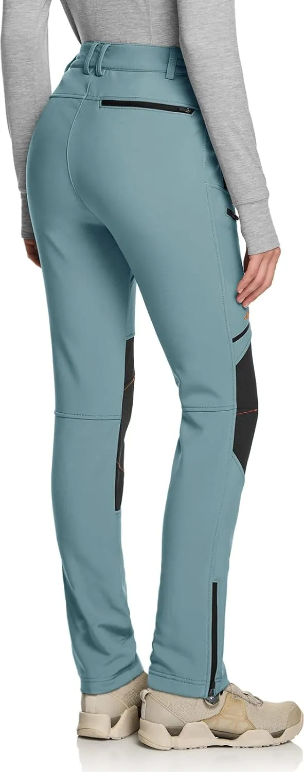 TSLA Women's Softshell Winter Snow Ski Pants, Fleece Lined Waterproof Hiking Pants, Insulated Work Outdoor Pants
