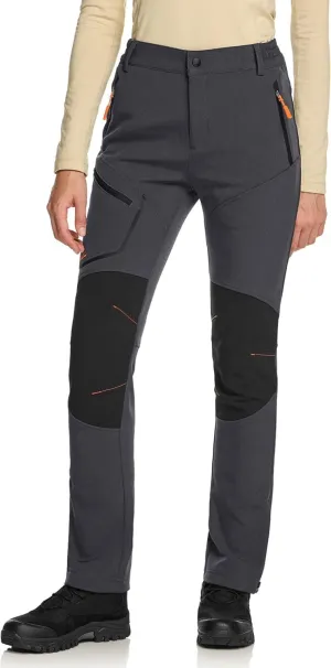 TSLA Women's Softshell Winter Snow Ski Pants, Fleece Lined Waterproof Hiking Pants, Insulated Work Outdoor Pants
