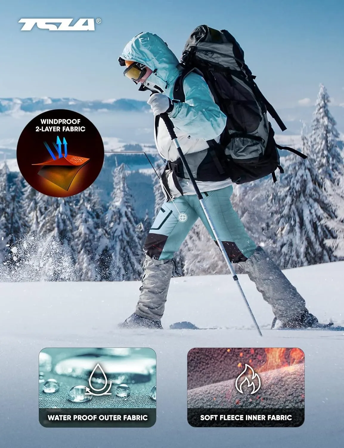 TSLA Women's Softshell Winter Snow Ski Pants, Fleece Lined Waterproof Hiking Pants, Insulated Work Outdoor Pants