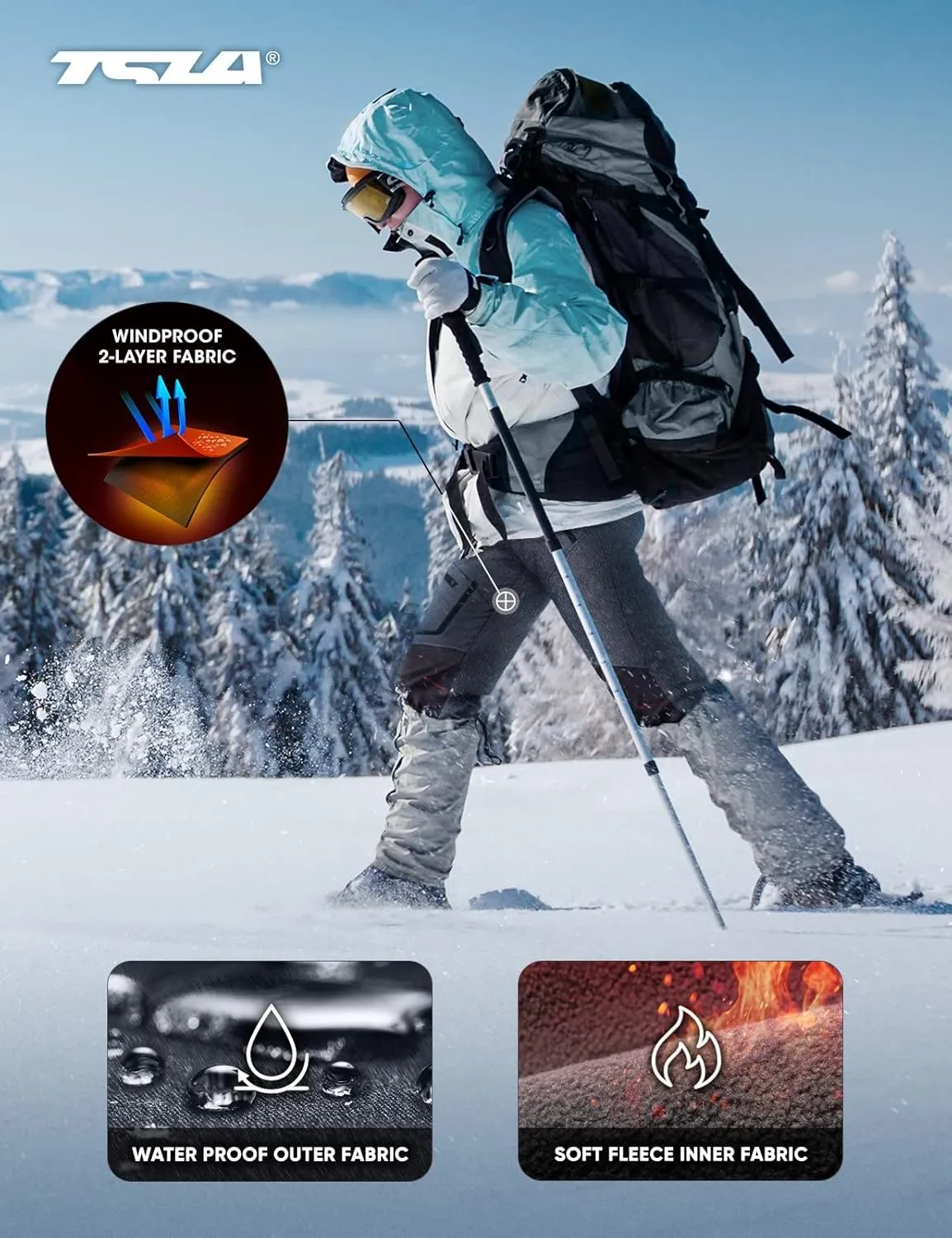 TSLA Women's Softshell Winter Snow Ski Pants, Fleece Lined Waterproof Hiking Pants, Insulated Work Outdoor Pants