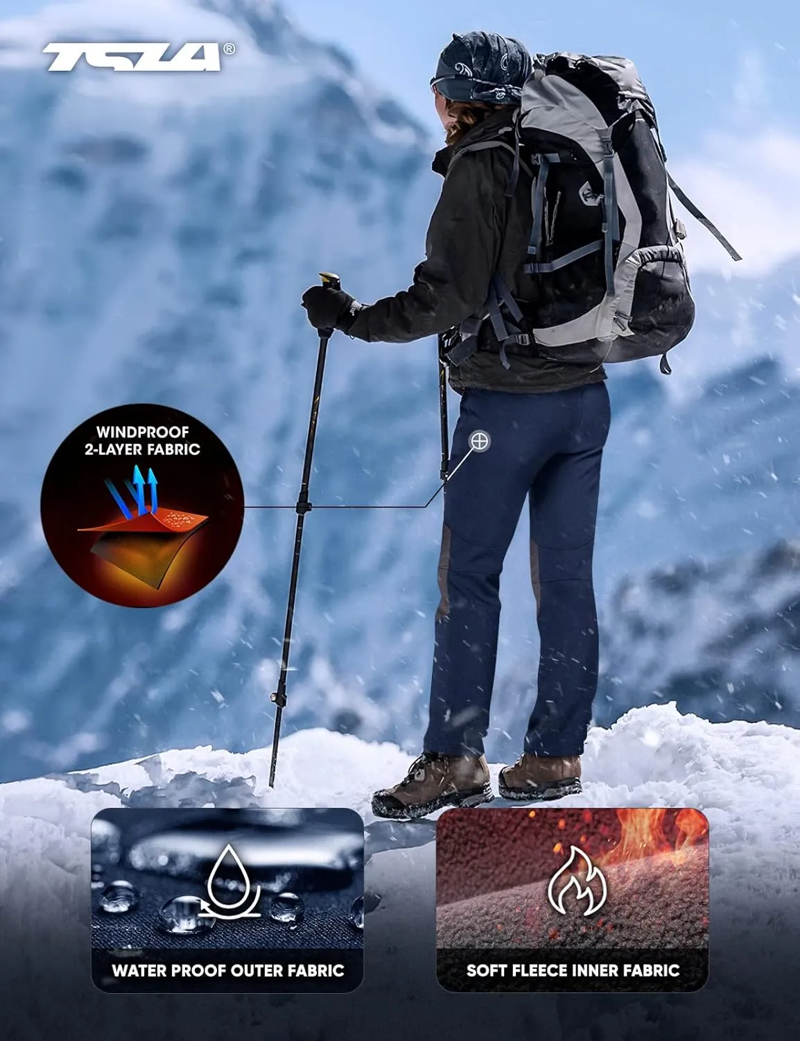 TSLA Women's Softshell Winter Snow Ski Pants, Fleece Lined Waterproof Hiking Pants, Insulated Work Outdoor Pants