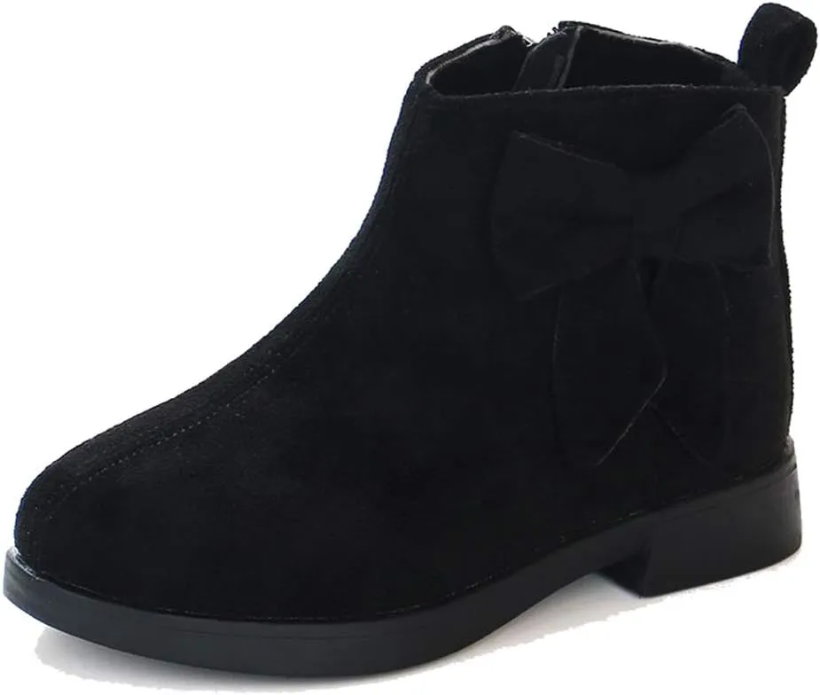 UBELLA Girl's Faux Suede Low Heel Side Zipper Bowknot Ankle Boots (Toddler/Little Kid)