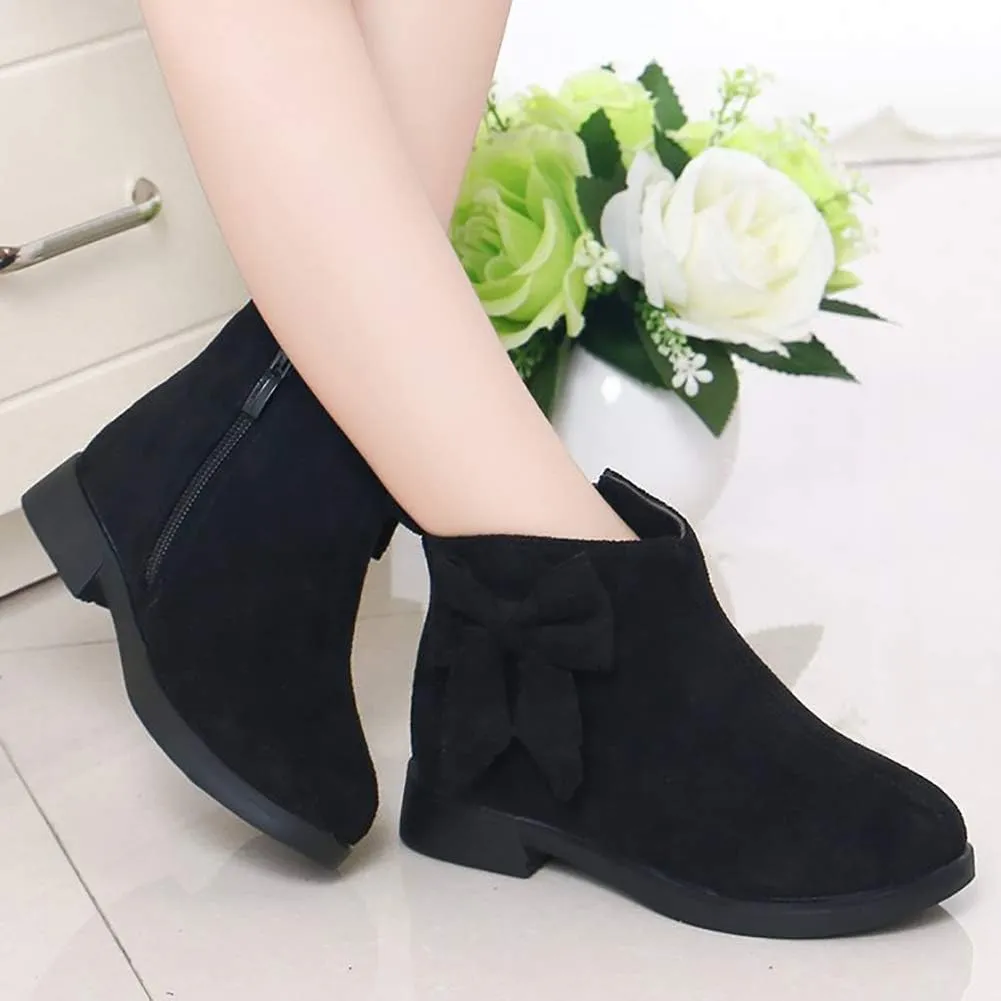UBELLA Girl's Faux Suede Low Heel Side Zipper Bowknot Ankle Boots (Toddler/Little Kid)