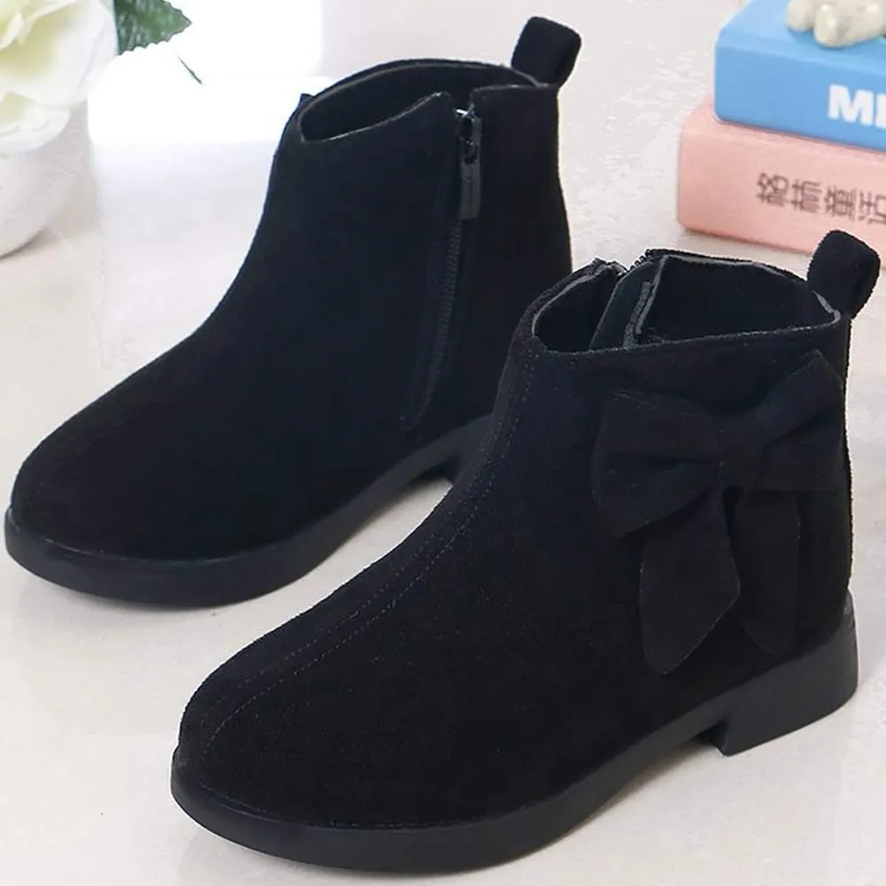 UBELLA Girl's Faux Suede Low Heel Side Zipper Bowknot Ankle Boots (Toddler/Little Kid)