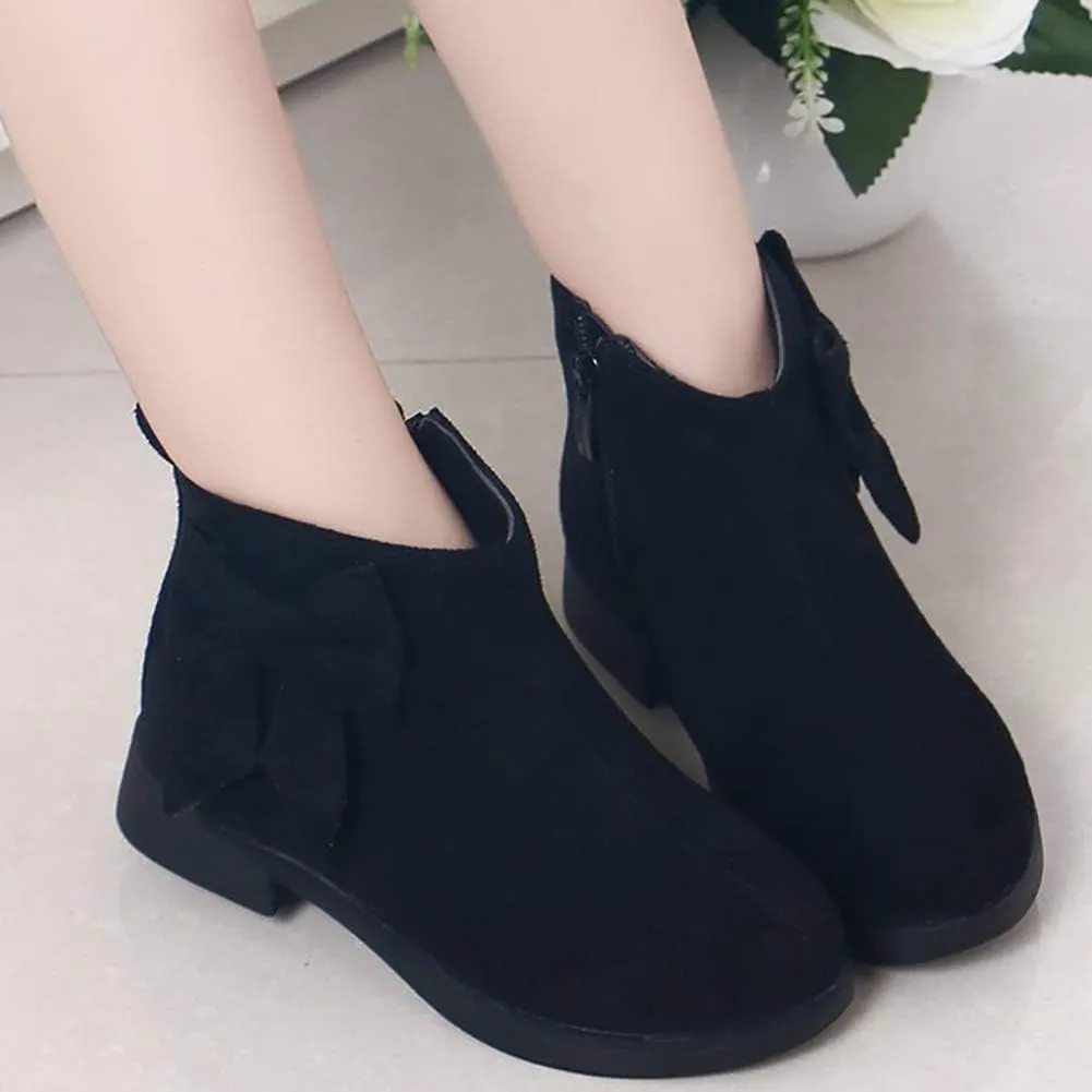 UBELLA Girl's Faux Suede Low Heel Side Zipper Bowknot Ankle Boots (Toddler/Little Kid)