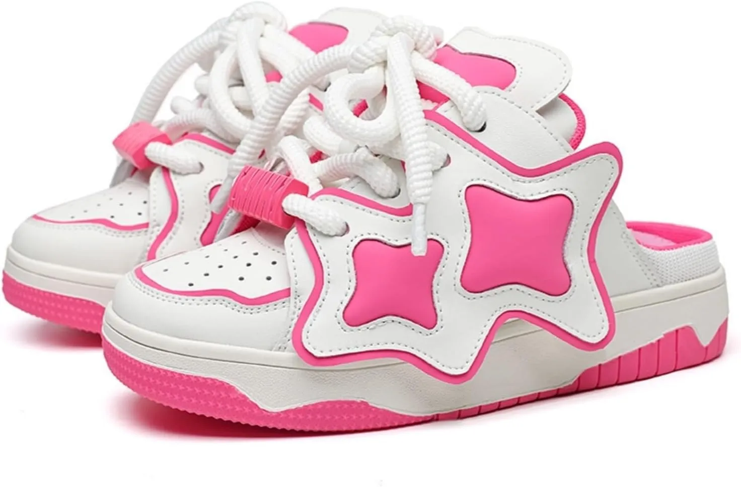 Unique Cute Star Slip On Chunky Sneakers for Women Girls Teens, Y2K Mule, Street Skate Shoes, Height Boost, Double Lace