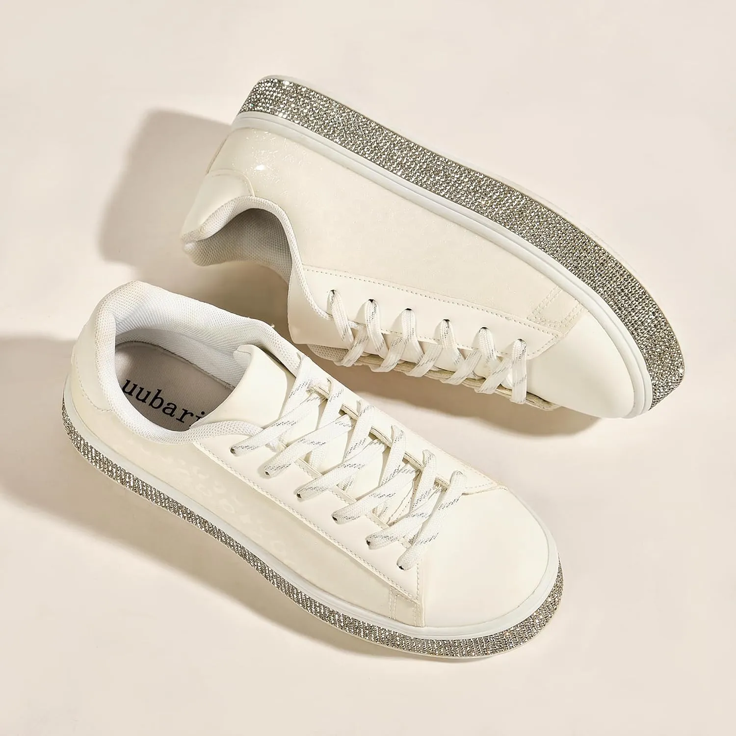 UUBARIS Women's Glitter Tennis Sneakers Neon Dressy Sparkly Sneakers Rhinestone Bling Wedding Bridal Shoes Shiny Sequin Shoes