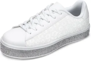 UUBARIS Women's Glitter Tennis Sneakers Neon Dressy Sparkly Sneakers Rhinestone Bling Wedding Bridal Shoes Shiny Sequin Shoes