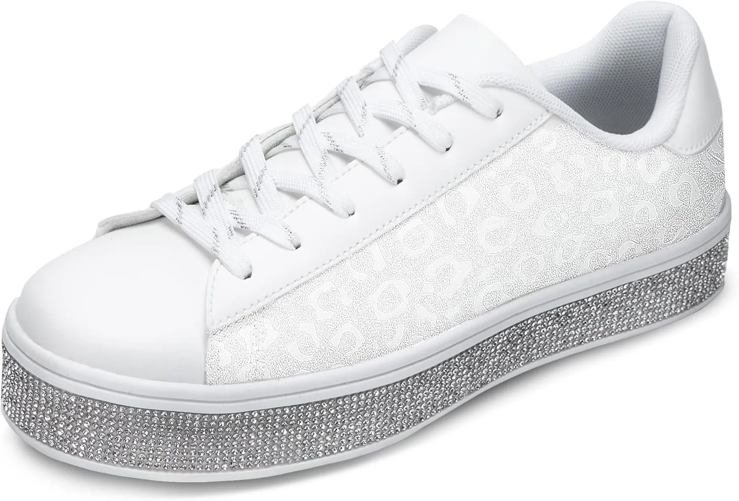 UUBARIS Women's Glitter Tennis Sneakers Neon Dressy Sparkly Sneakers Rhinestone Bling Wedding Bridal Shoes Shiny Sequin Shoes