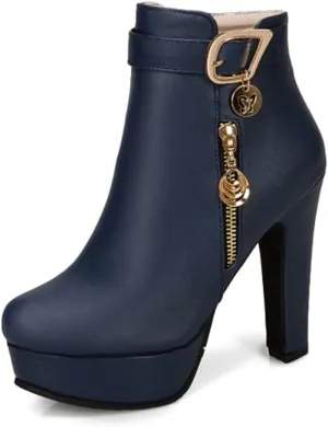 Viuluti Fashion Women's High Heels Ankle Boots Sexy Buckle Soft Leather Zipper Rubber Platform Ankle Booties