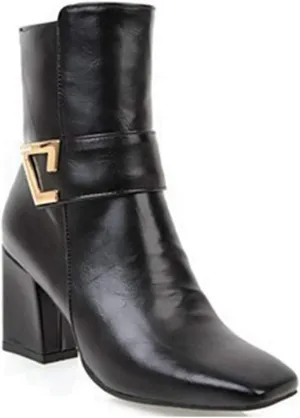 VOKLIN Women's Fashion Pointed Toe Chelsea Ankle Boots Chunky High Heels Zipper Booties Dressy Short Boot