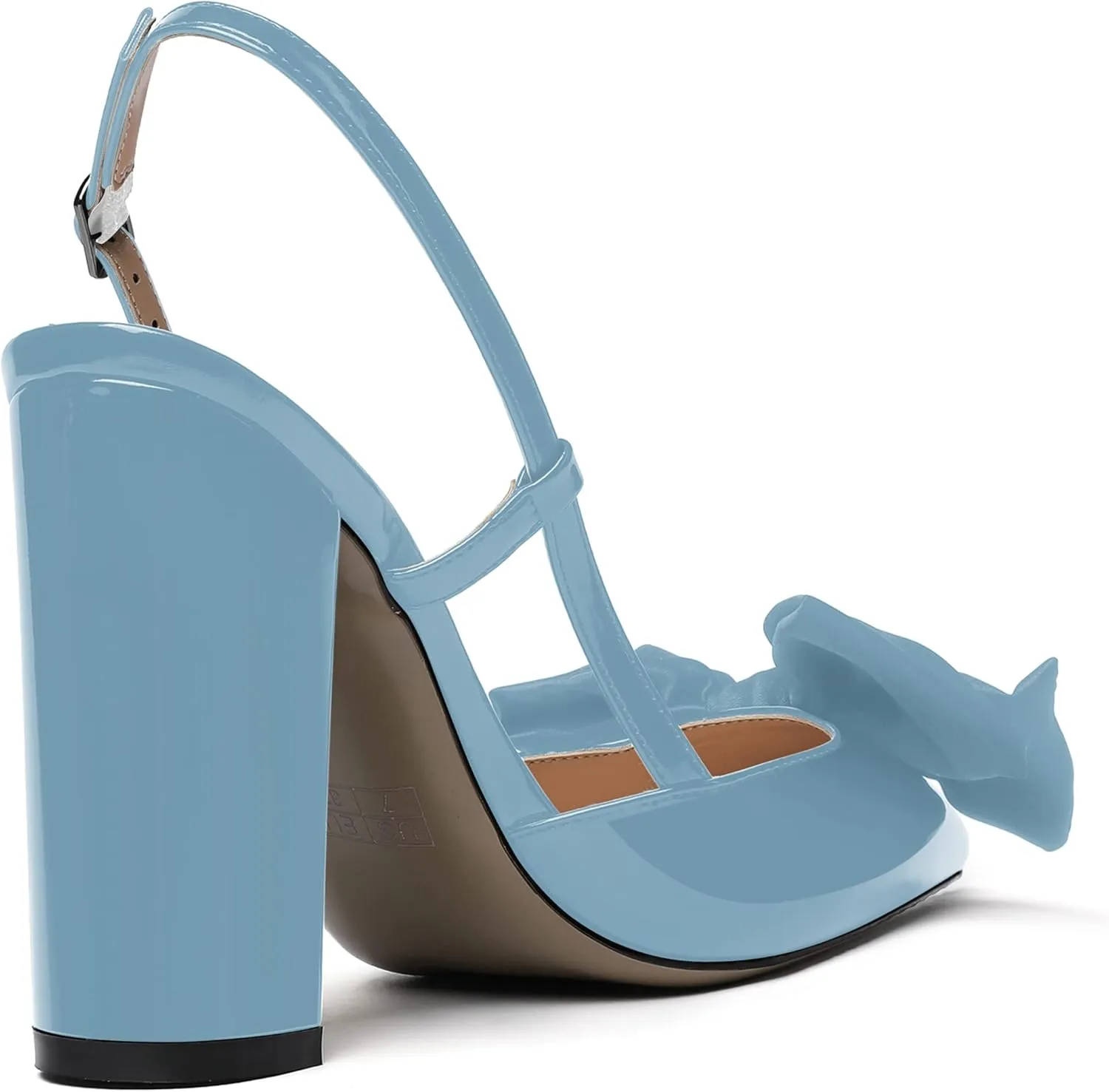 WAYDERNS Women's Slingback Bow Decorated Pointed Toe Buckle Patent Block High Heel Pumps Shoes 4 Inch