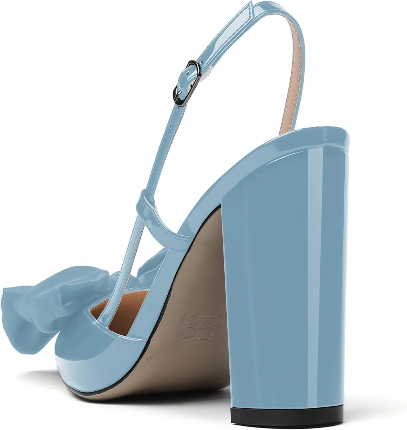WAYDERNS Women's Slingback Bow Decorated Pointed Toe Buckle Patent Block High Heel Pumps Shoes 4 Inch