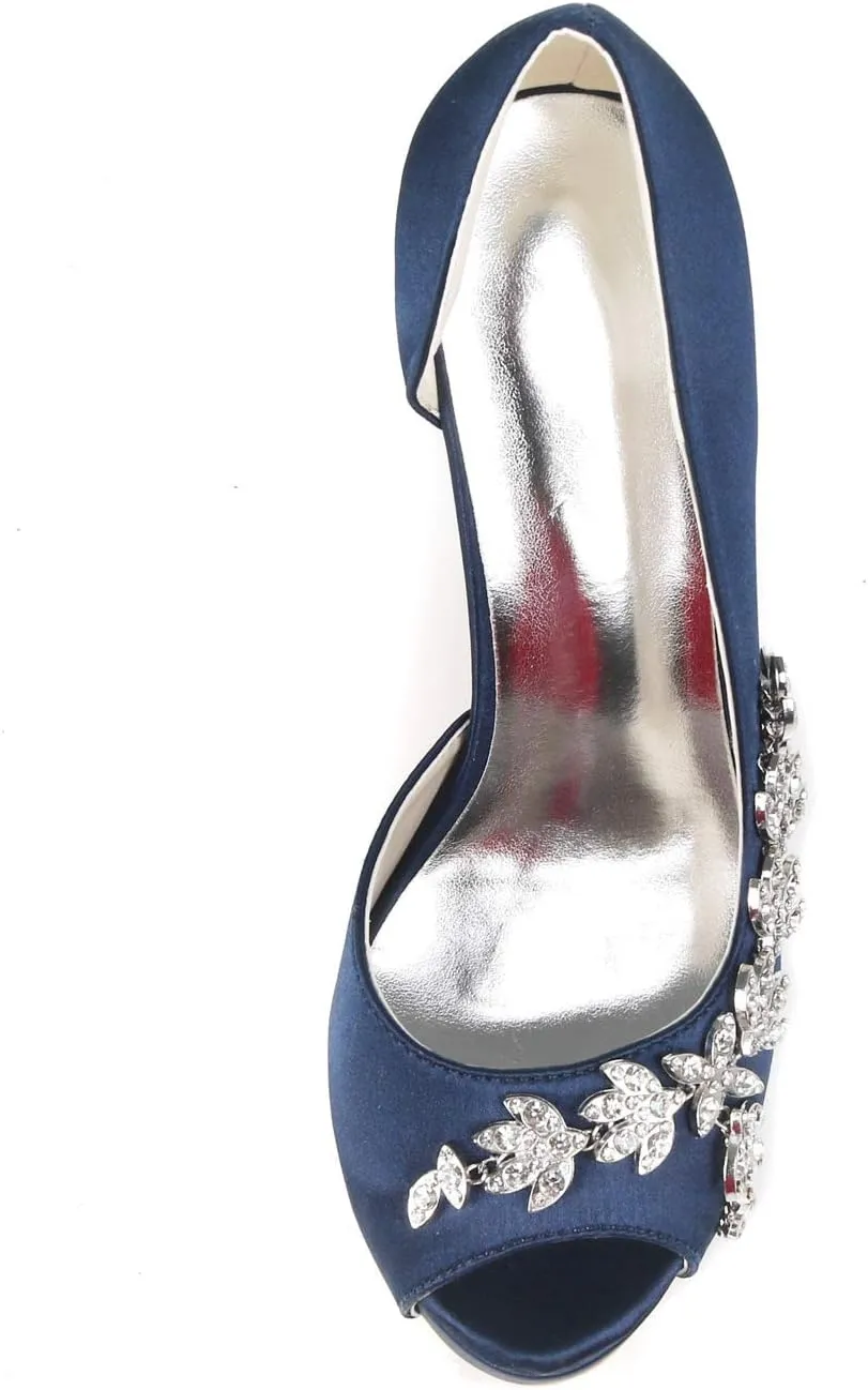 Women Kitten Heels Peep Toe Wedding Shoes Satin Bridal Pumps Formal Party Dress Shoes Y1195-08YL/6041-09YL