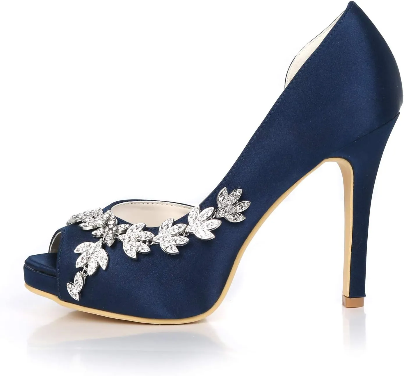Women Kitten Heels Peep Toe Wedding Shoes Satin Bridal Pumps Formal Party Dress Shoes Y1195-08YL/6041-09YL