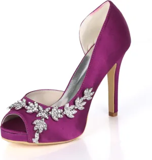 Women Kitten Heels Peep Toe Wedding Shoes Satin Bridal Pumps Formal Party Dress Shoes Y1195-08YL/6041-09YL
