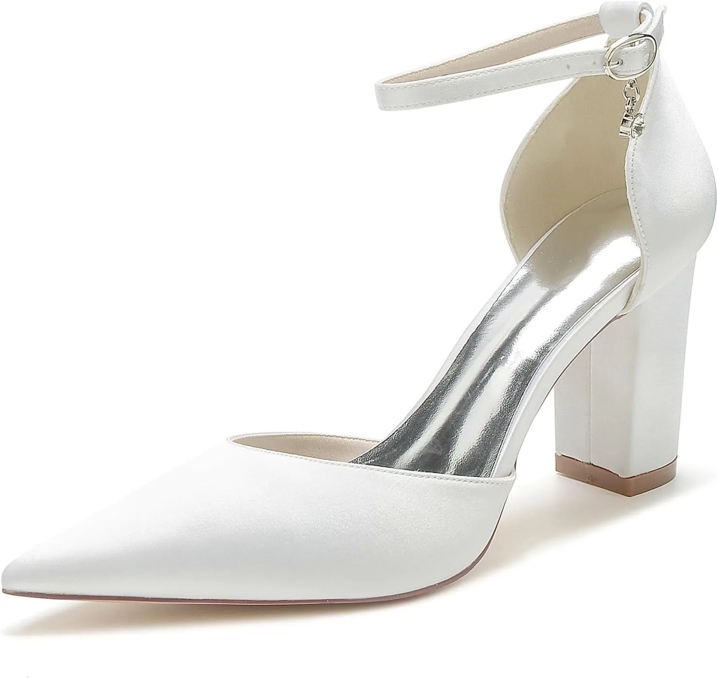 Women Pointed Block Chunky Heel Bride Bridesmaid Pumps for Ankle Strap Heeled Sandals Wedding Dress Shoes