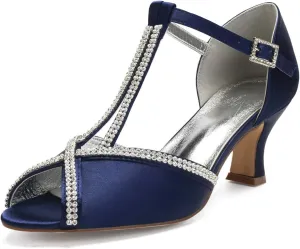 Women Wedding Shoes for Bride Peep Toe Kitten Heels Satin Ankle Buckle Strap Bridal Shoes Prom Evening Party Dress Pumps