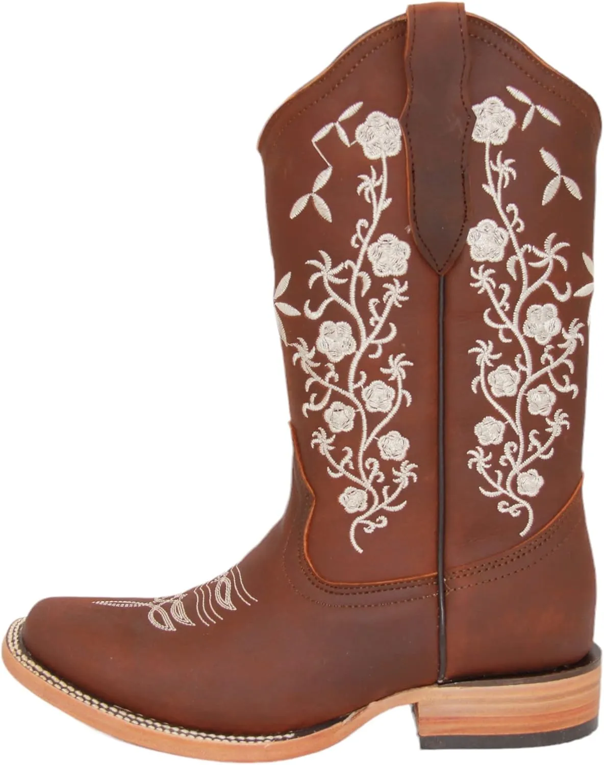 Womens Cowgirl Cowboy Boot Floral Embroidered Square Toe Mid Calf Western Boot