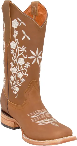 Womens Cowgirl Cowboy Boot Floral Embroidered Square Toe Mid Calf Western Boot