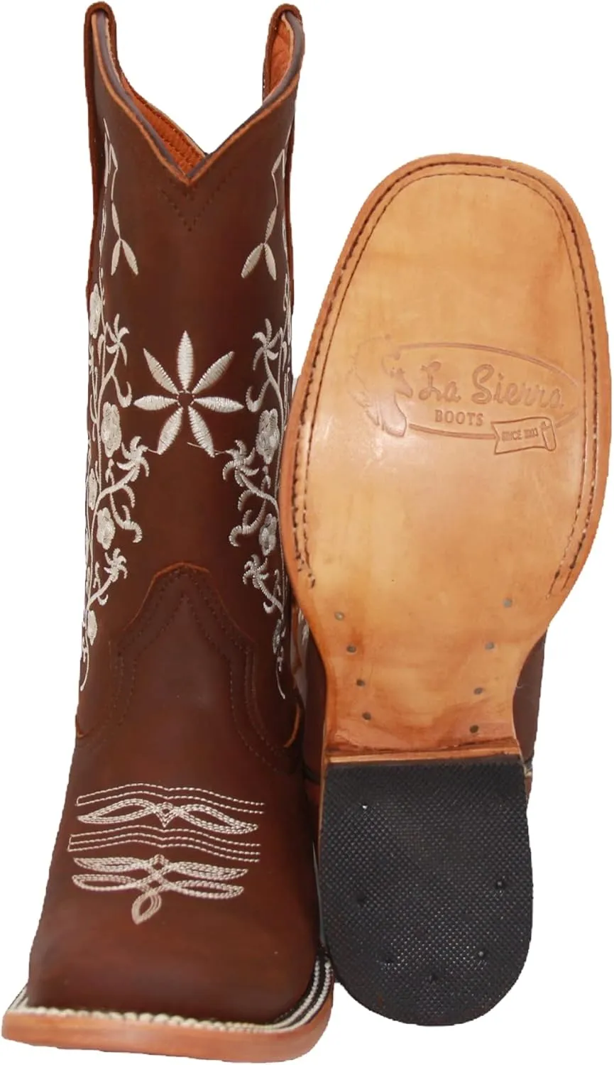 Womens Cowgirl Cowboy Boot Floral Embroidered Square Toe Mid Calf Western Boot
