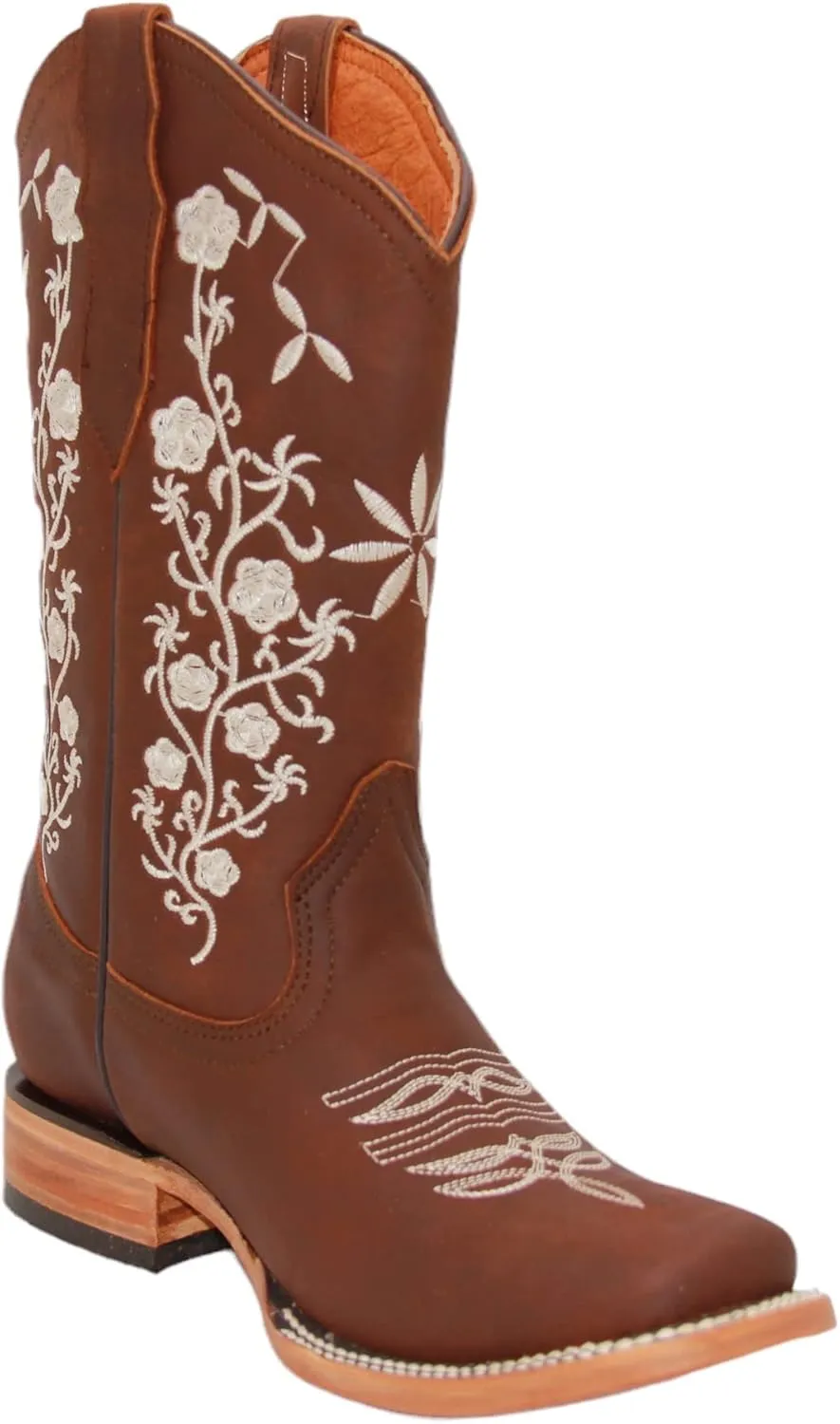 Womens Cowgirl Cowboy Boot Floral Embroidered Square Toe Mid Calf Western Boot