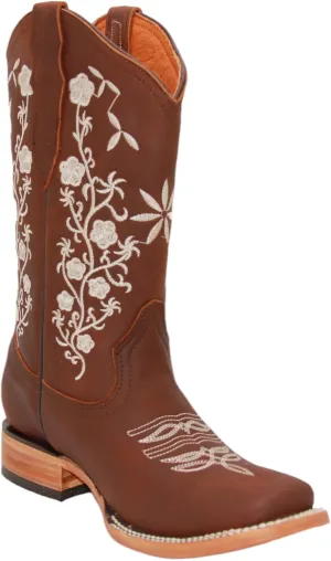 Womens Cowgirl Cowboy Boot Floral Embroidered Square Toe Mid Calf Western Boot