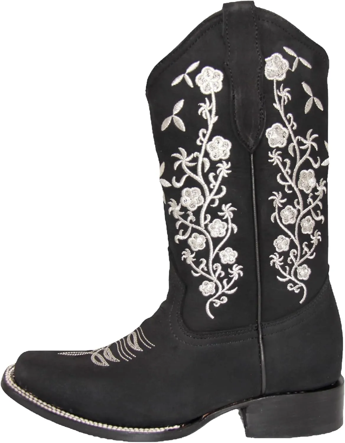 Womens Cowgirl Cowboy Boot Floral Embroidered Square Toe Mid Calf Western Boot